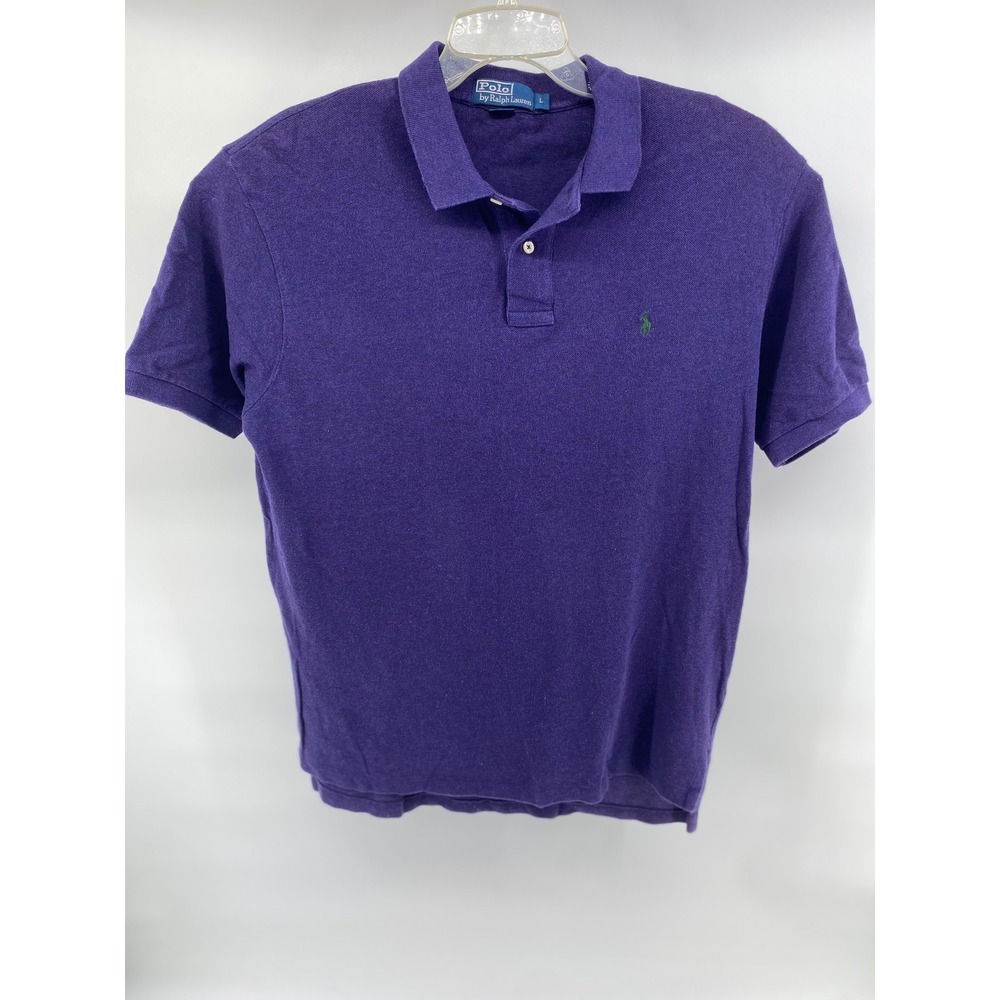Polo Ralph Lauren Mens Purple Short Sleeve Pique Cotton Polo Large Green Pony - Picture 2 of 7